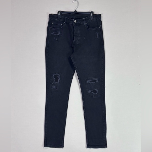 Ksubi Black Distressed Jeans Cross Detail Slim Fit Designer Denim 36